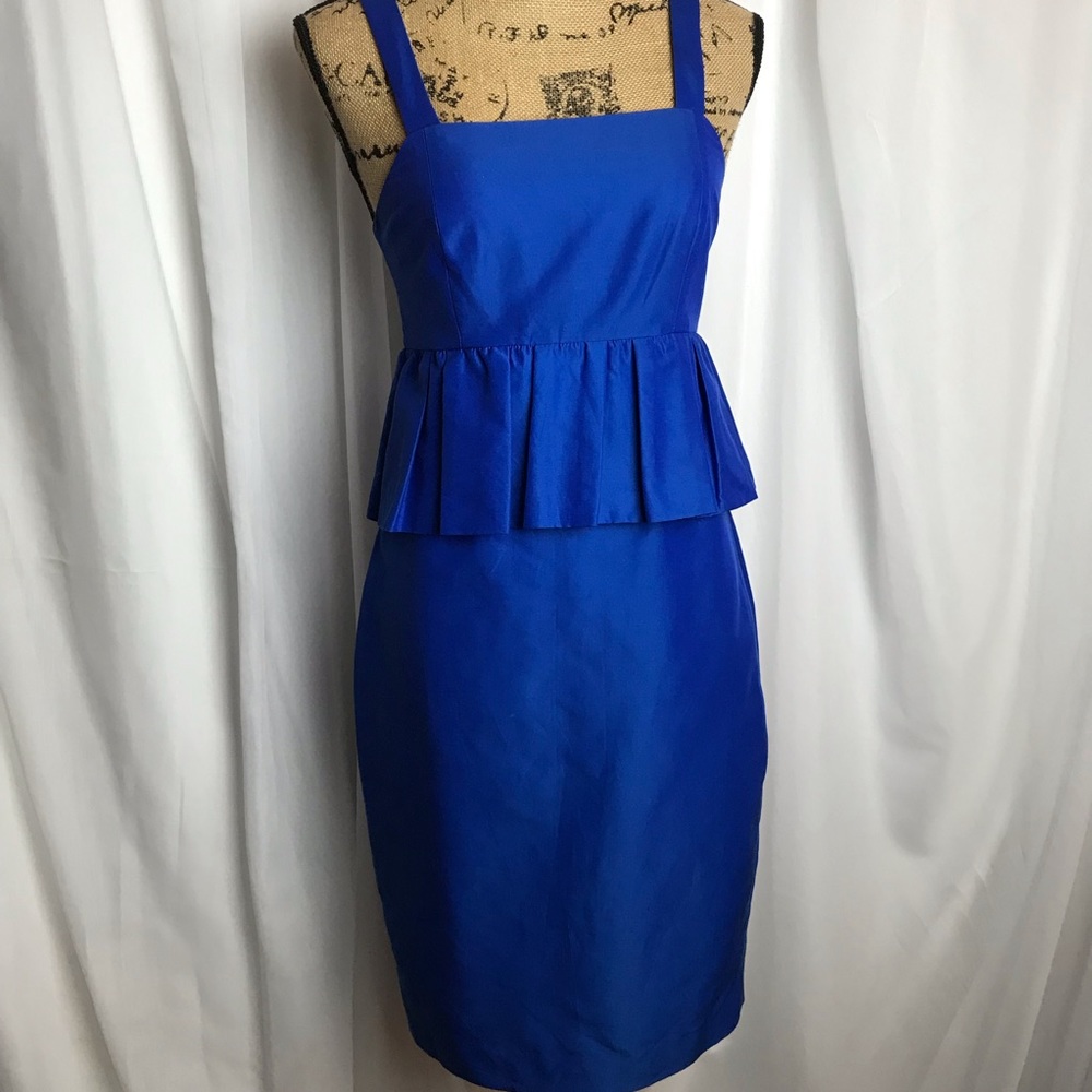J Crew Peplum Party Dress Women’s SZ 0  In Classic Faille Bright Blue G6482